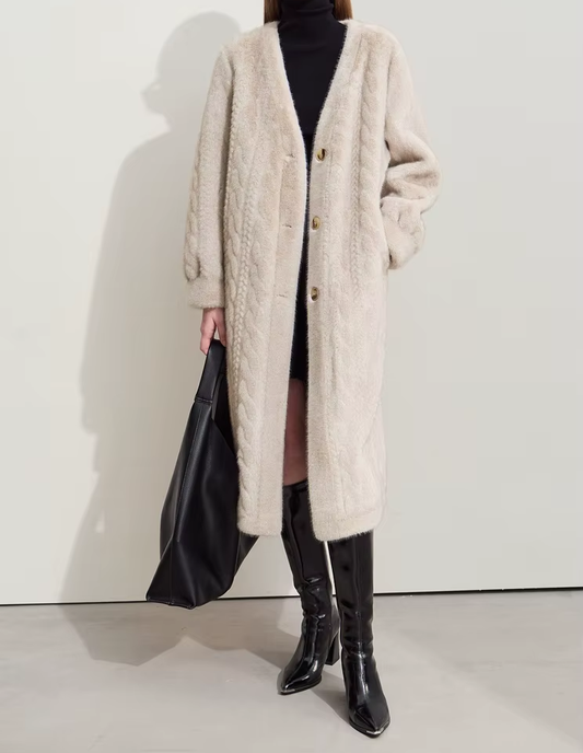 Minimalist Faux-Mink Cardigan Coat