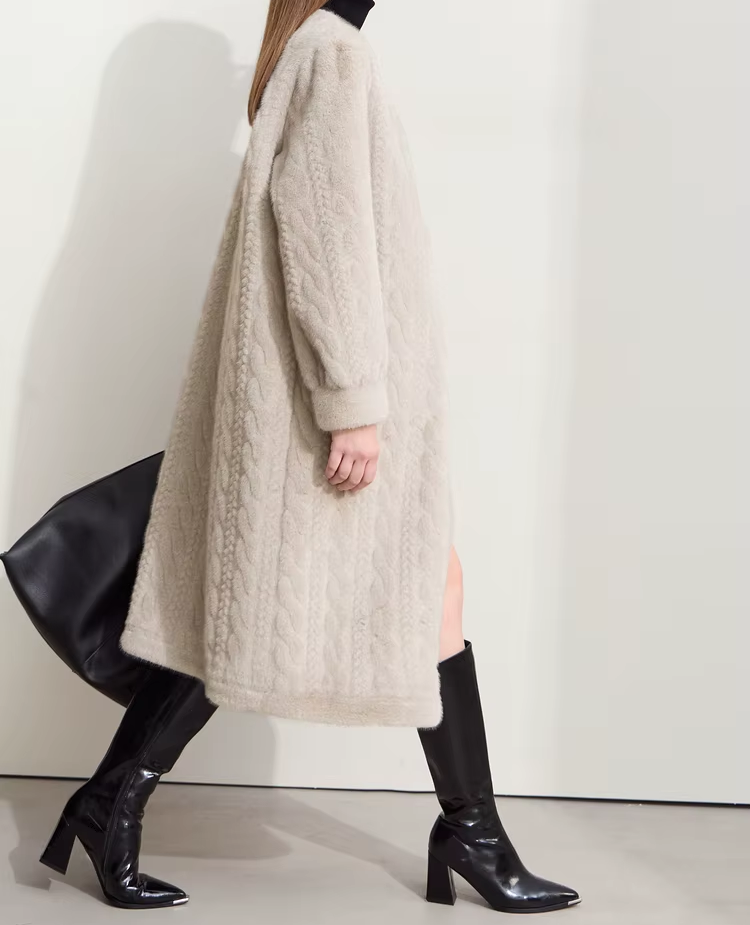 Minimalist Faux-Mink Cardigan Coat