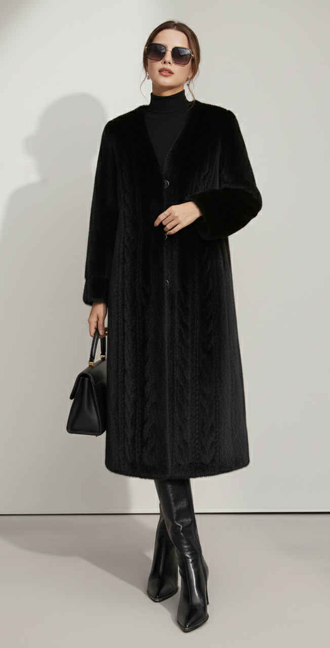 Minimalist Faux-Mink Cardigan Coat