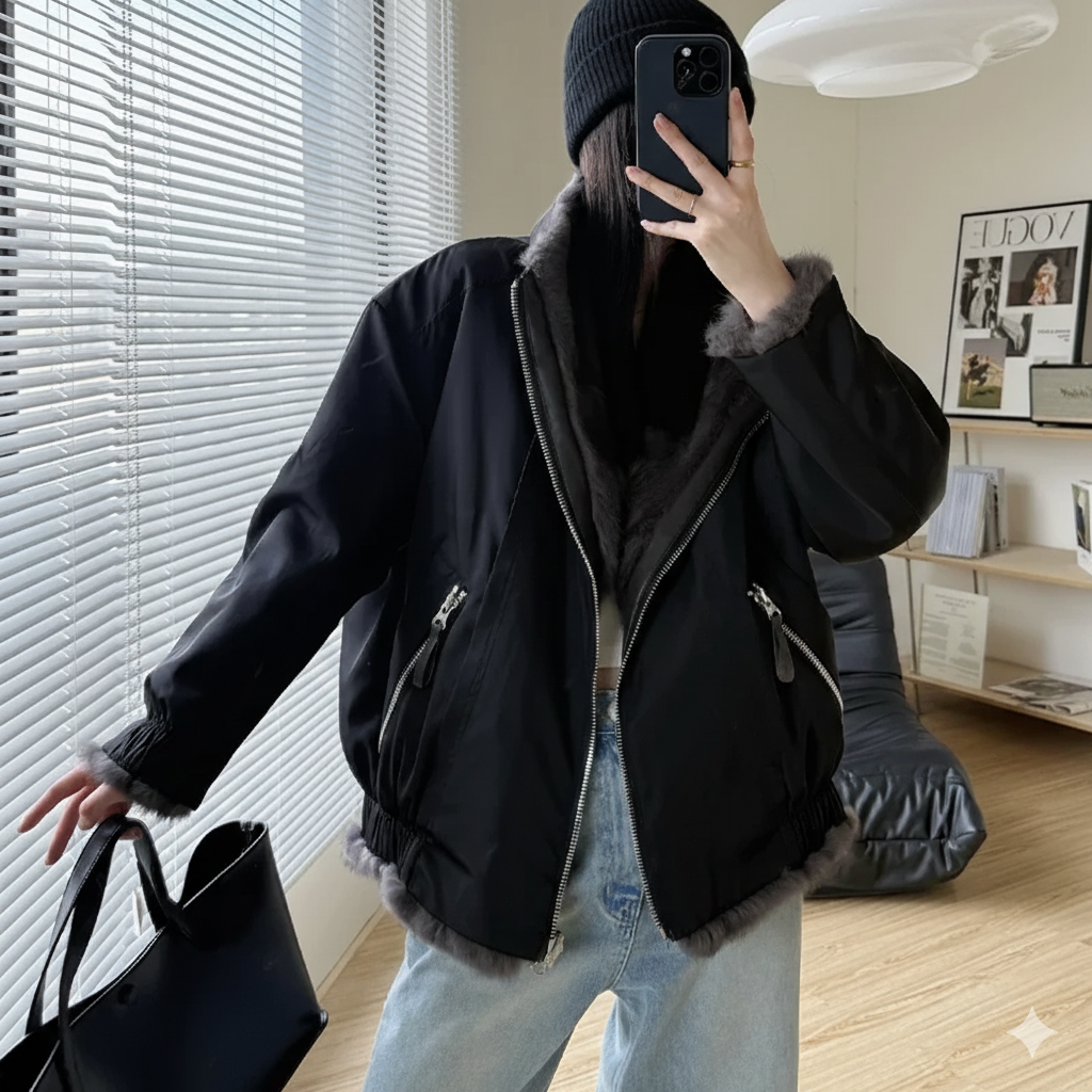 Refined Women’s Down Jacket – 100% Natural Real Fur