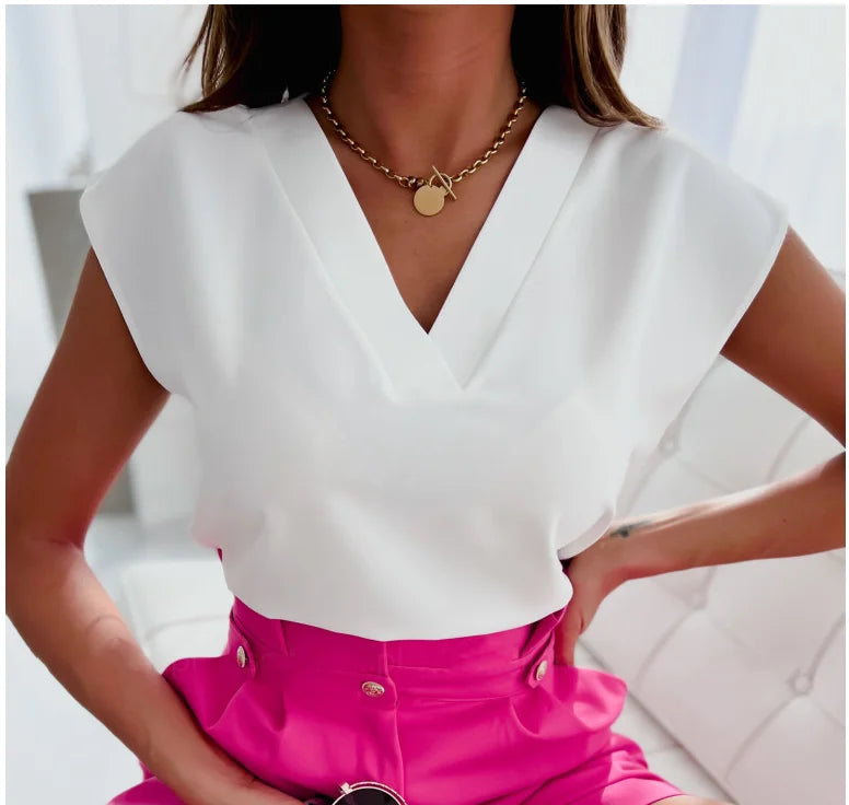 Classic V-Neck Summer Blouse